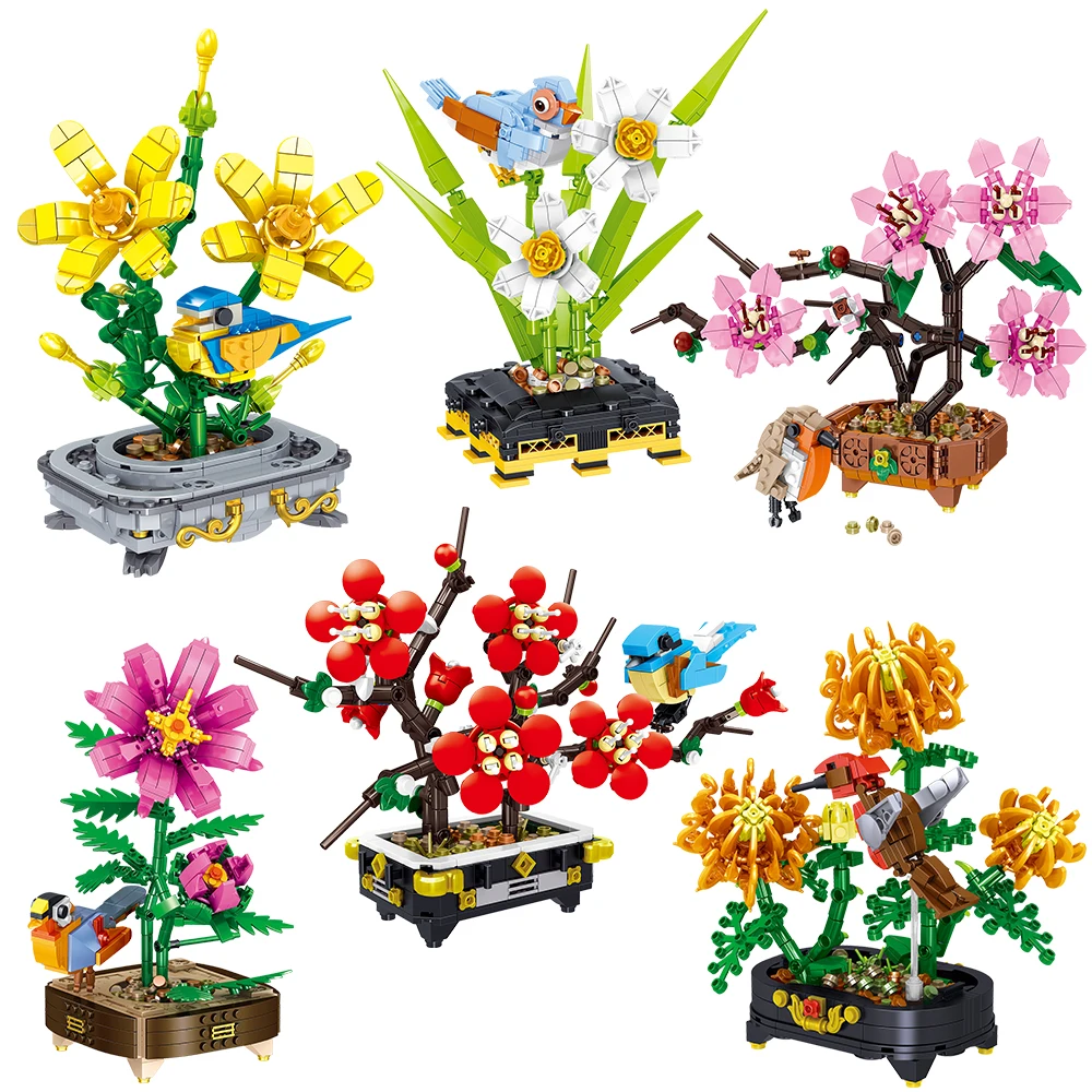 

Moc букет строительных блоков, 3d модели, цветы, искусственная Роза в сборе, кирпичные игрушки для девочек, детей