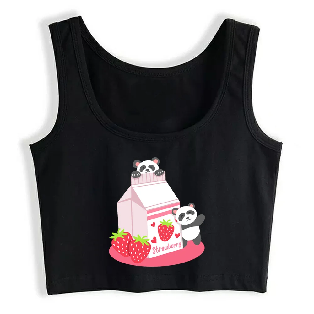 Новый женский укороченный топ с пандой клубничным молоком кавайный в стиле