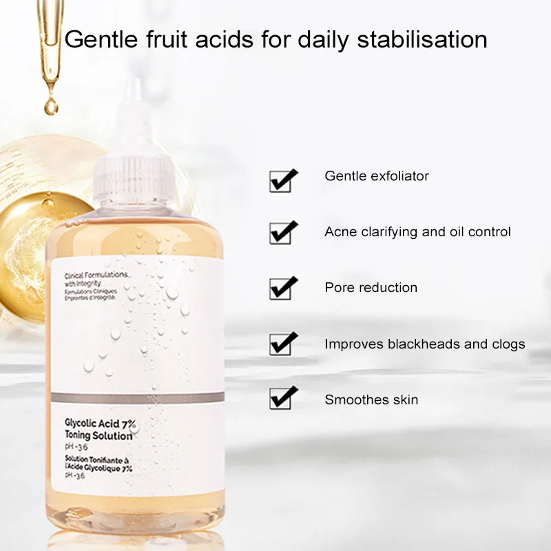 Фото Тоник с фруктовой кислотой, 7% гликолевая кислота для очищения и мягкого контроля жирности, нежно улучшает кератин, акне, уход за кожей лица №4