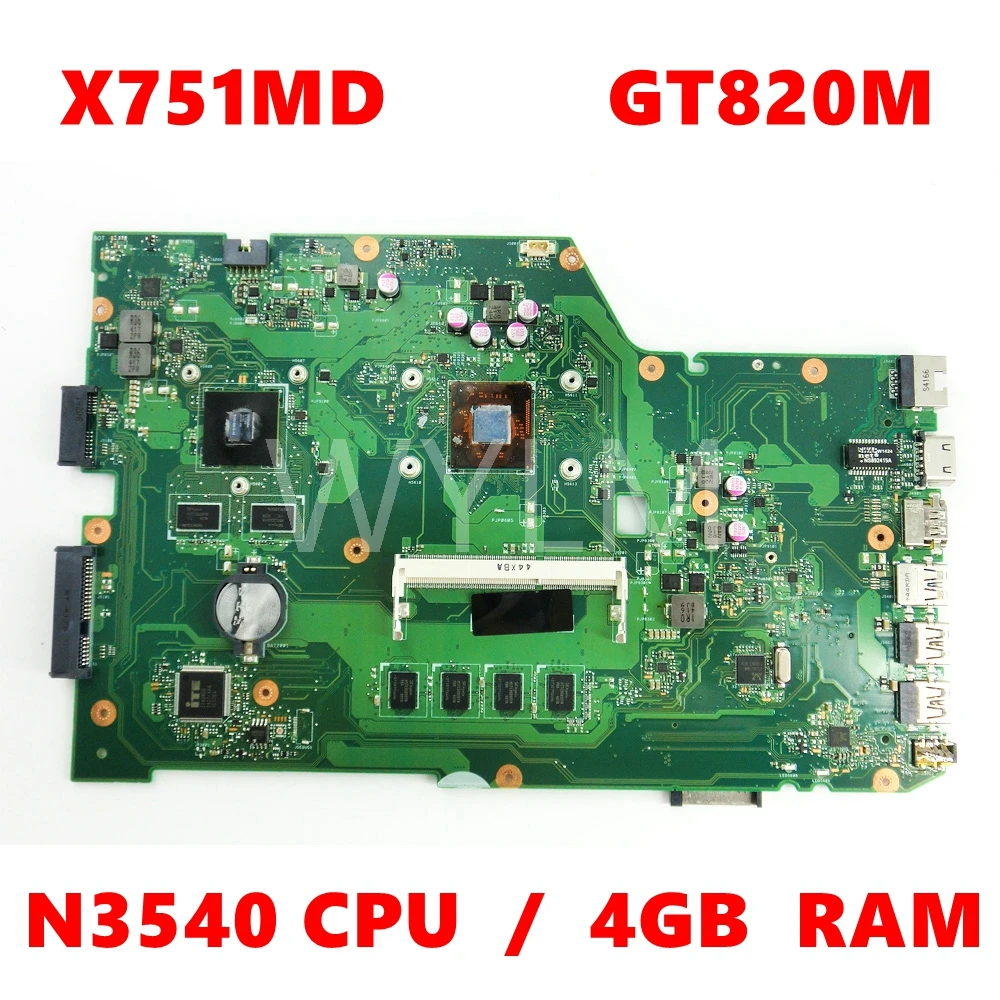 

X751MD N3540 CPU 4GB Mainboard For ASUS K751M K751MD R752M R752MD X751MD X751MJ Laptop Motherboard X751MD Motherboard tested