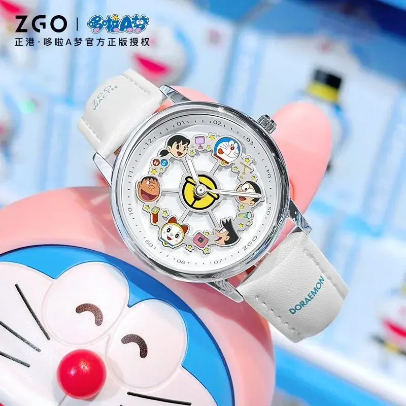 Фото Совместные брендовые часы Doraemon Carousel ZGO с вращающимся циферблатом, светящиеся кварцевые часы для девочек №3