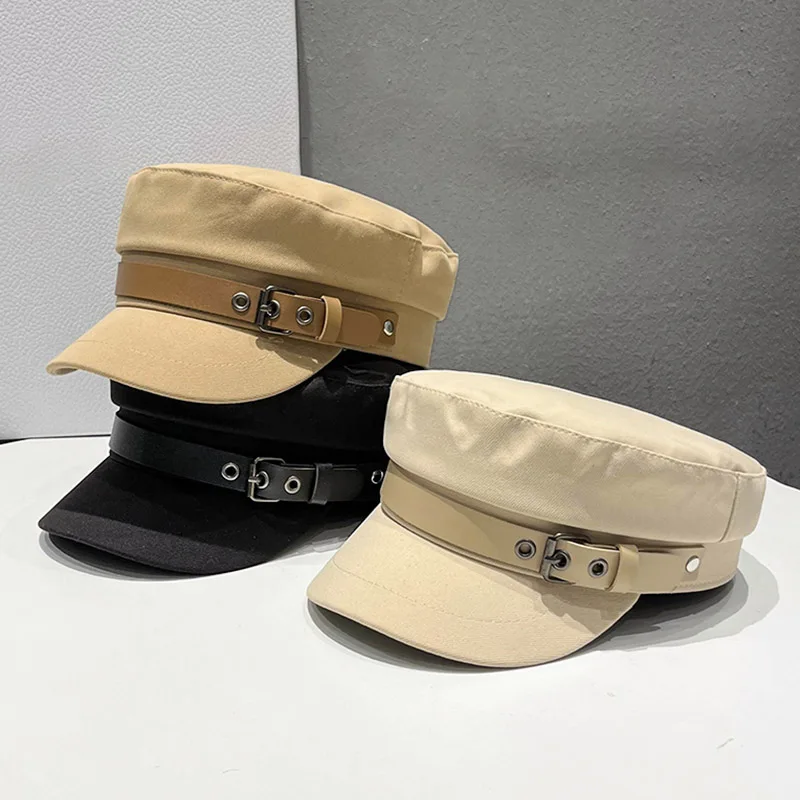 Korean Version Of Ins Painter Belt Buckle Flat Short Eaves Cap Men and Wome Spring And Autumn British Retro Newsboy Hat Tide