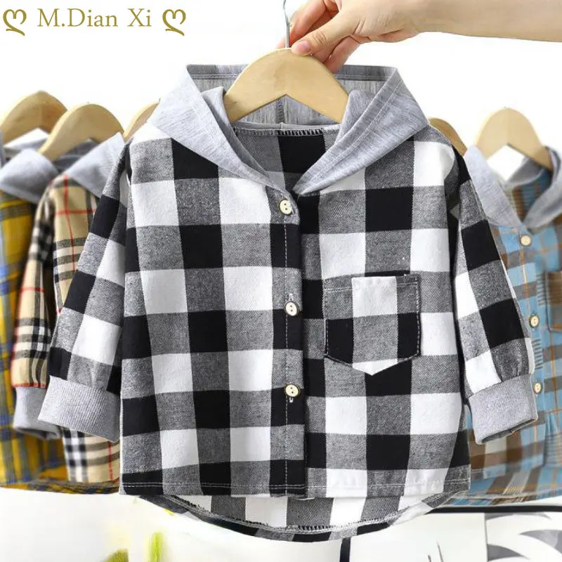Кардиган для мальчиков Классические повседневные клетчатые Детские рубашки с