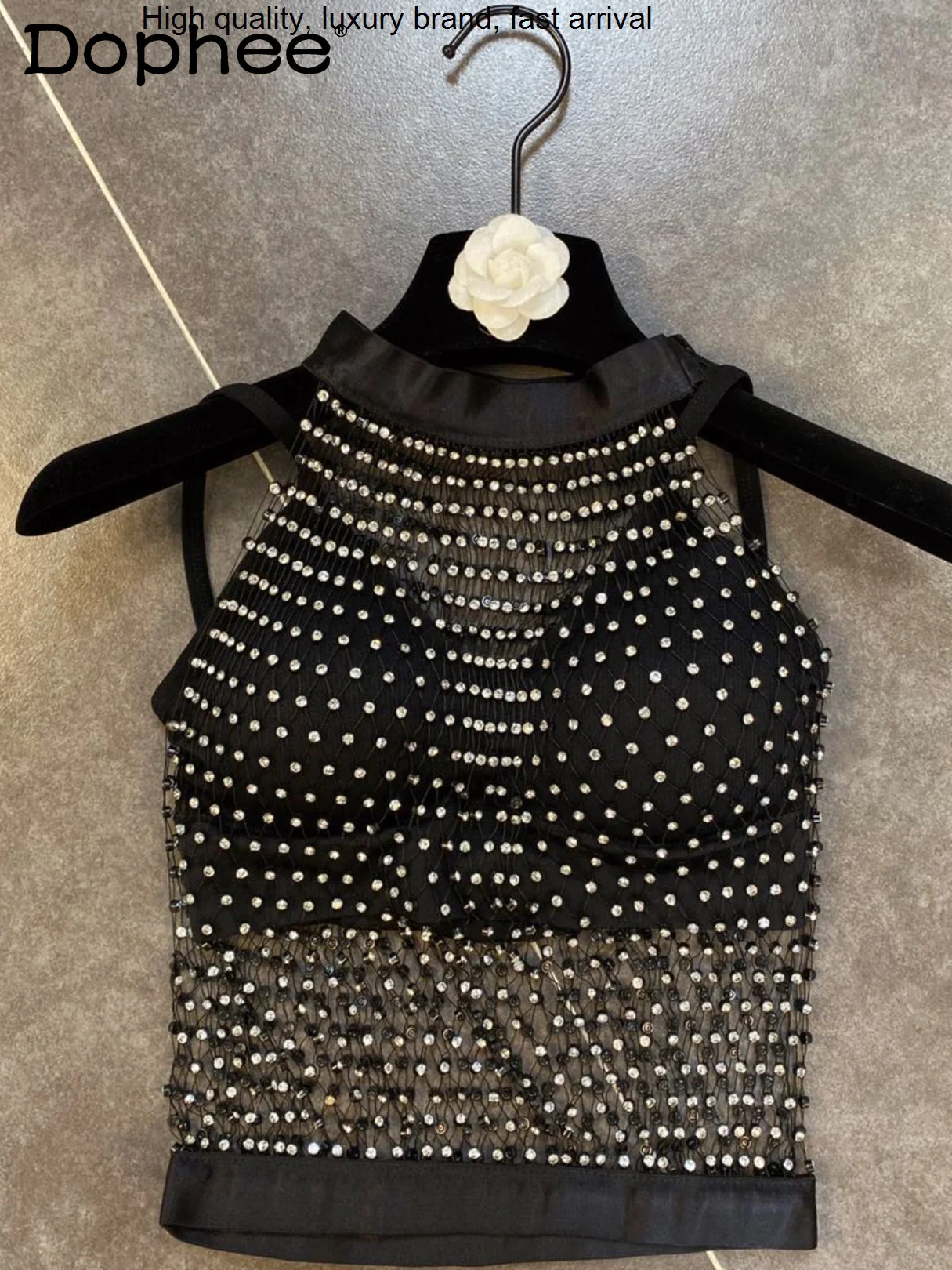 

New Summer 2023 Heavy Rhinestones Shiny Vest Top for Women with Beautiful Back Wrapped Chest Sexy Sling Camisole Two-Piece Sets