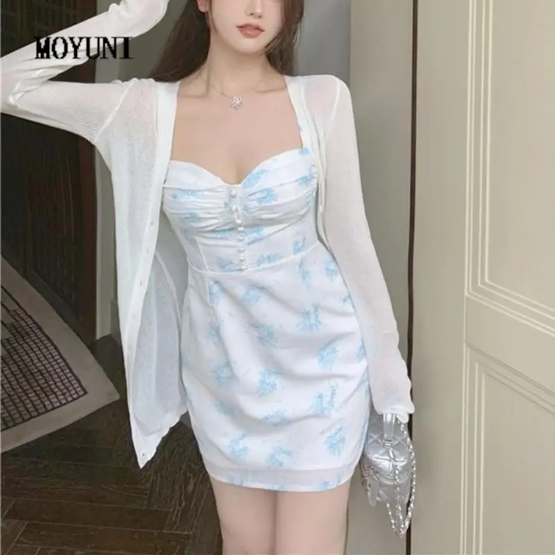 

Summer 2021 Beach Boho Floral Dress Women Bodycon Sexy Elegant Mini Party Dress Ladies Sheath Print Casual Korean Strap Sundress