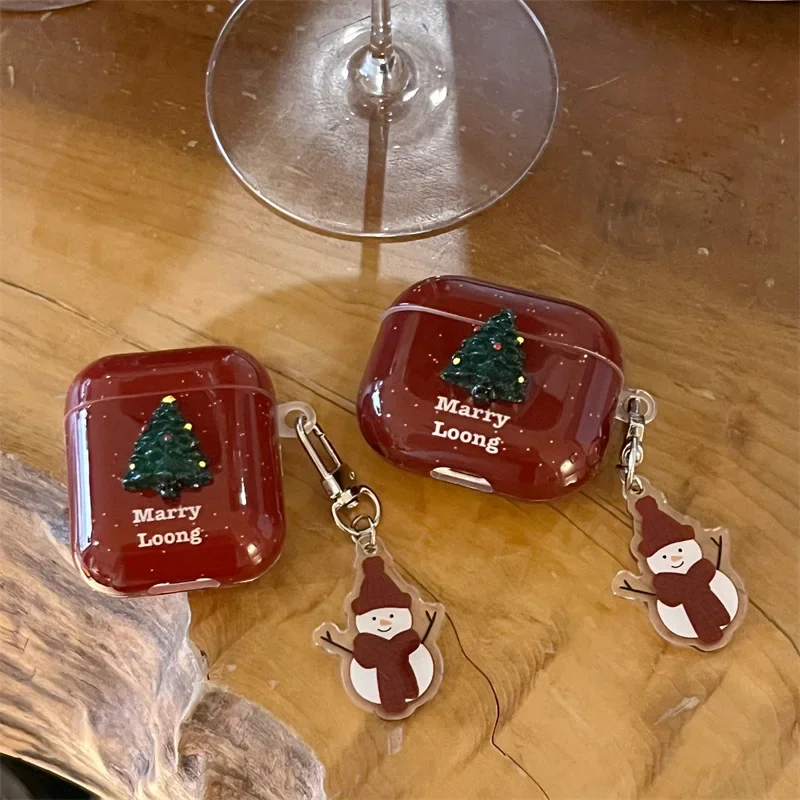 Рождественский красный чехол со снеговиком для AirPods 4 Airpod 1 2 3 Pro Pro2 Bluetooth-наушники