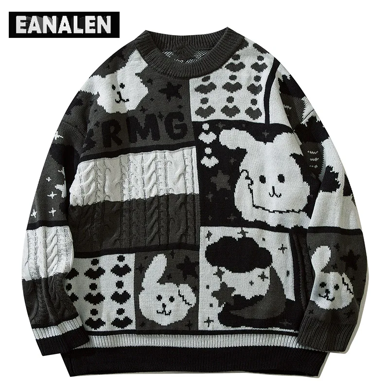 

Harajuku Cartoon Anime Jumper Ugly Sweater Men's Oversized Street Campus Hip Hop Y2K Retro Cute Pullover Grandpa Knitwear Women