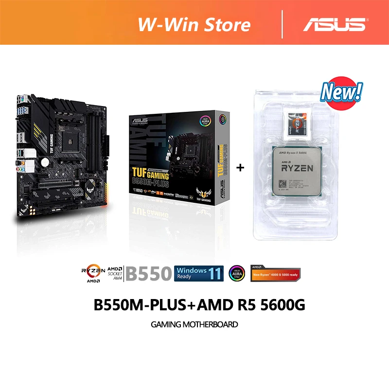 New AMD Ryzen 5 5600G R5 5600G +ASUS TUF GAMING B550M PLUS Micro-ATX Motherboard Set Kit Ryzen Processor All New But Without Fan