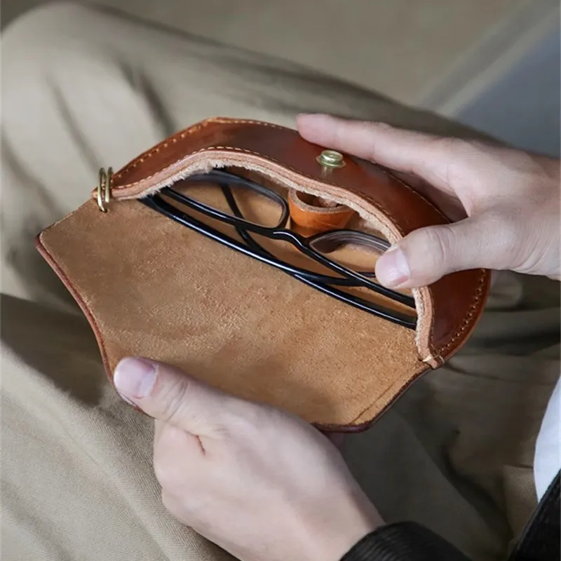 PNDME organizer designer genuine leather men's women's glasses bag outdoor travel natural real cowhide glasses protection bag