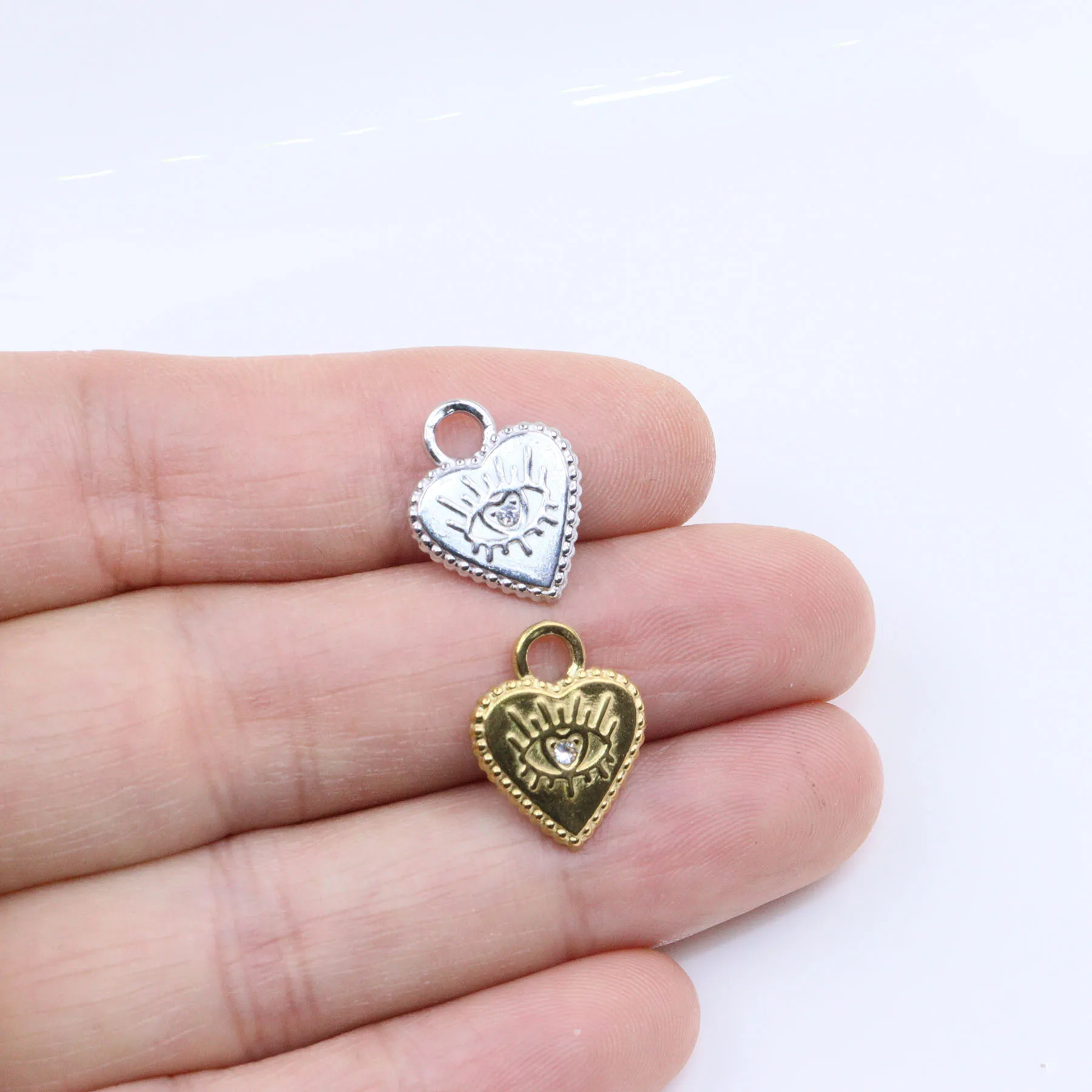 5 шт. 12 мм, оптовая продажа, высококачественное ожерелье, серьги, браслеты из нержавеющей стали в форме сердца и глаз, 2 цвета