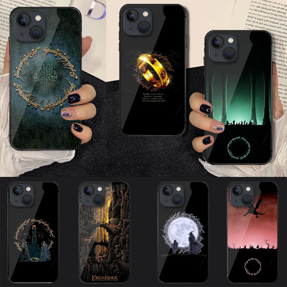 

LOTRs Rings Fantasy Movie Film Tempered Glass Phone Case Cover For Iphone 7 8 11 12 13 14 Pro Max Plus Mini 6s X XS XR SE Black