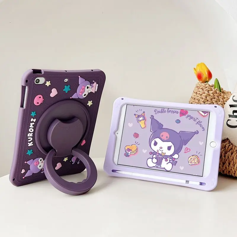 

Kawaii Sanrio Ipad Case Kuromi Accessories Cute Anime Silicone Apply Ipadair5Mini6 Rotatable with Pen Slot Toys for Girls Gift