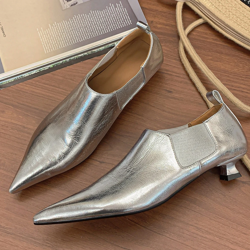 

2022 New Women Leather Pumps Spring Fall Luxury Low Heels Shoes Stiletto Heels Dress Shoes Luxury Pointed Toe Black White Silver