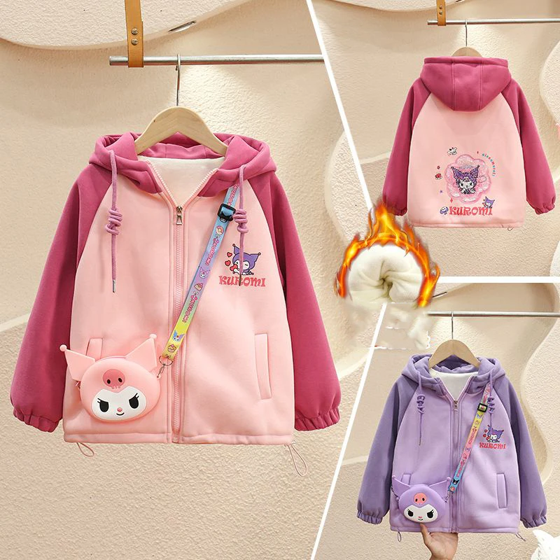 

Sanrio Kawaii Kuromi Anime Autumn Winter Fleecing Hoodie Jacket Cute Cartoon Leisure Long Sleeve Coat Lovely Gifts for Girls