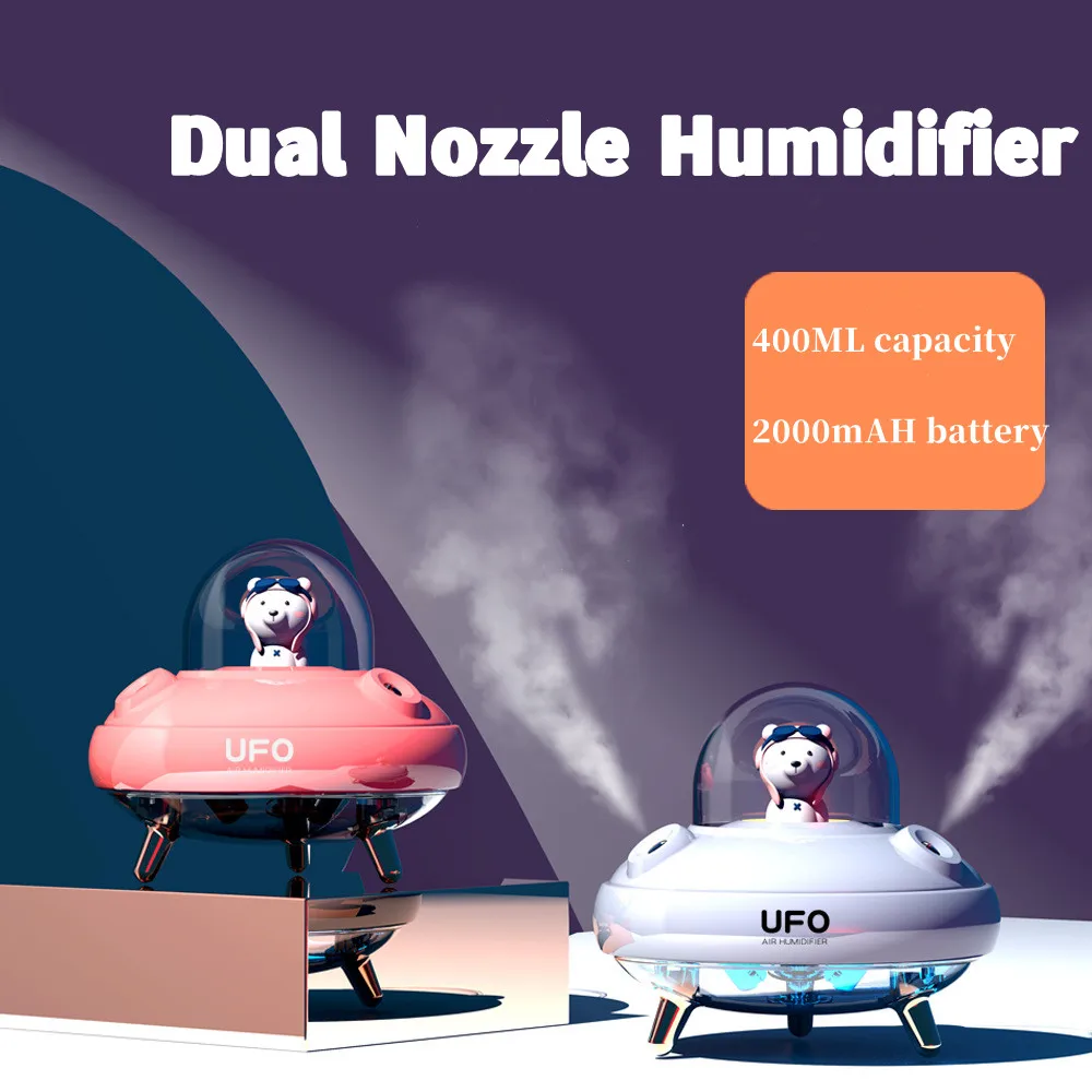 

UFO Dual Nozzles Wireless Humidifier Desktop Air Humidifier Cute Planet Bear LED Light Ultrasonic Aroma Essential Oil Diffuser