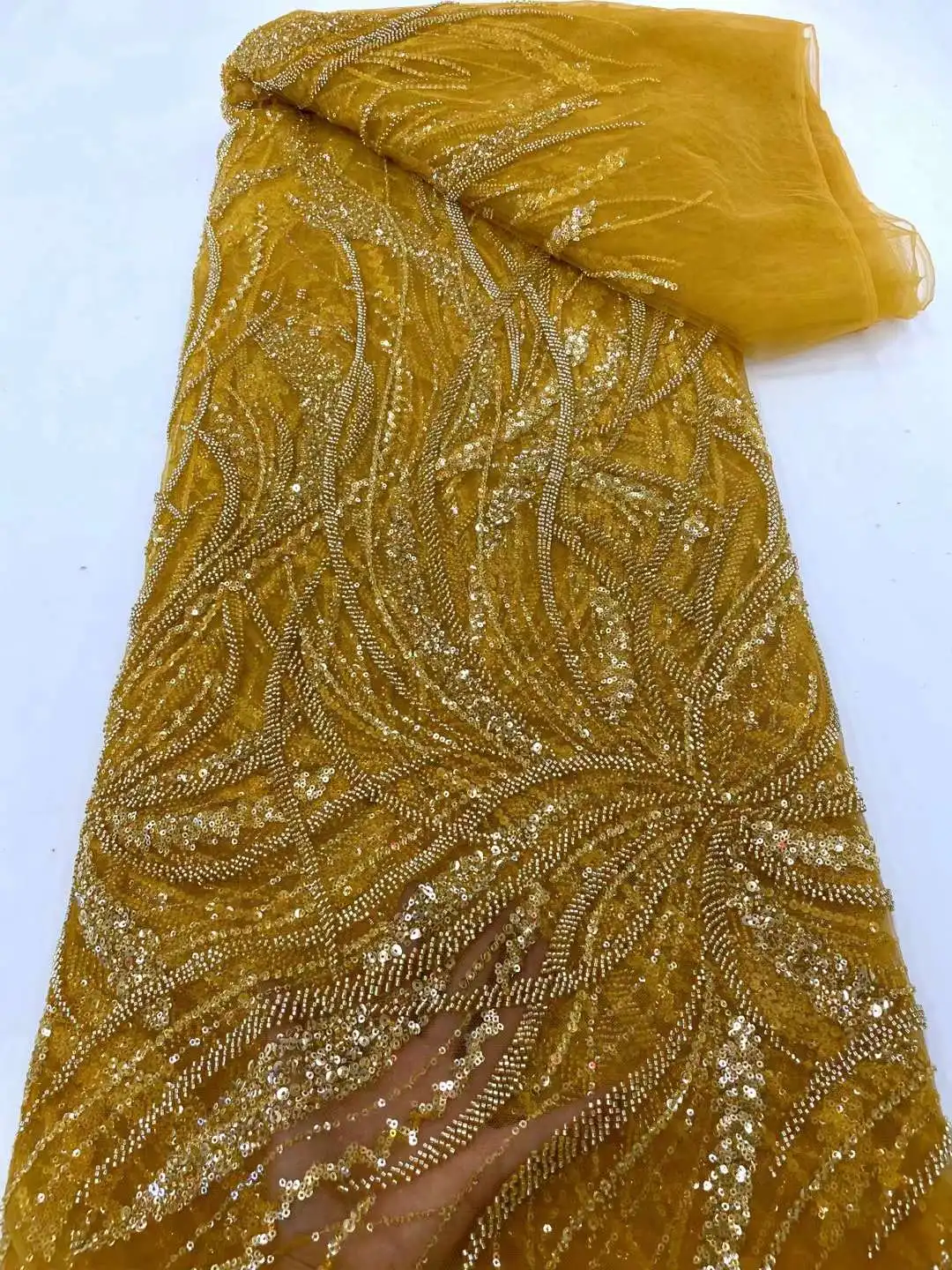 Shi Ting Высококачественная модная французская вышивка из бисера кружевная ткань Африканская фототкань для свадебного платья WS