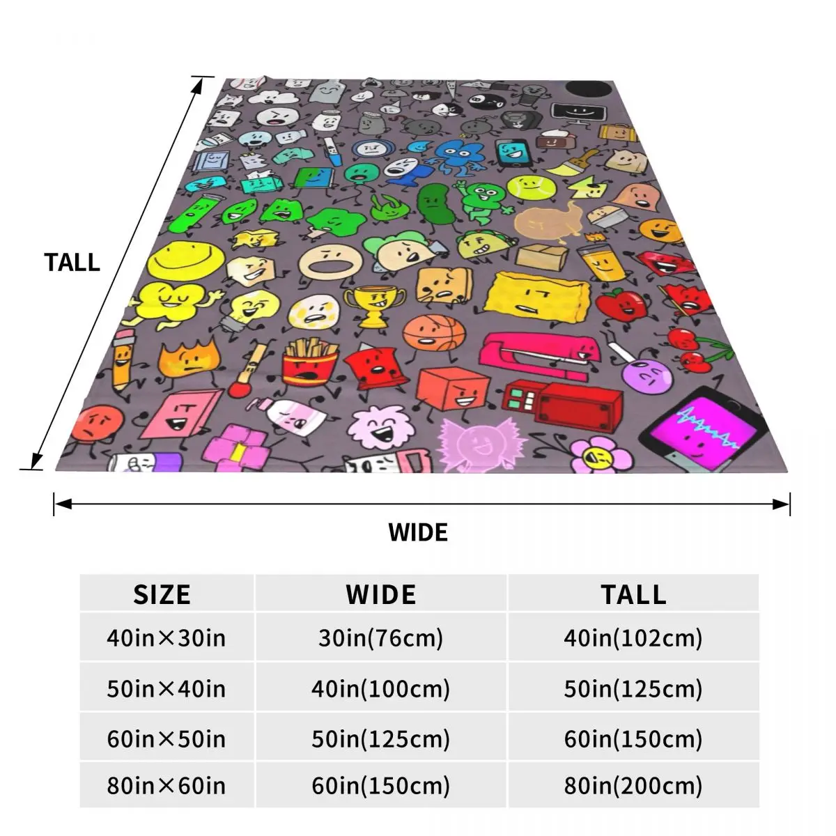 Bfdi Inanimate Insanity мультфильм все персонажи одеяло дорожное офисное фланелевое для
