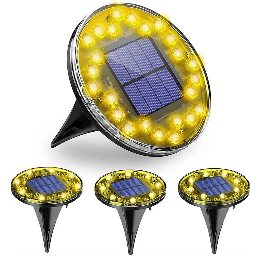 

Bright Solar Led Ground Light 24LED Solar Garden Pathway Light Rotation+Static Mode IP68 Waterproof Outdoor Step Stair Disk Lamp