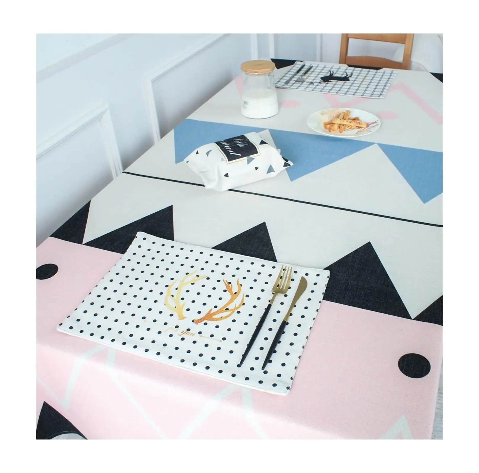 

Cotton Linen Tablecloths, Waterproof Table Covers Triangle Pink Black Blue Dining Table Coffee Table Deco