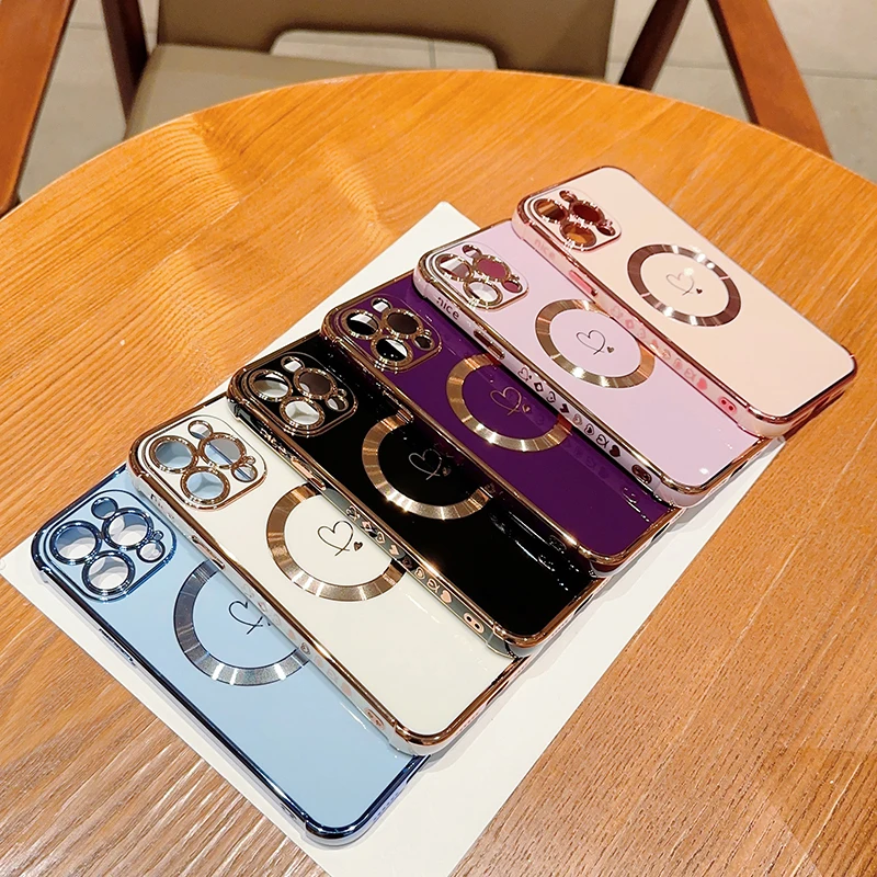 

Luxury Magnetic Wireless Charge Electroplate Silicone Phone Case For iPhone 14 13 12 Pro Max Plus Ultra-thin Soft Bumper Cover