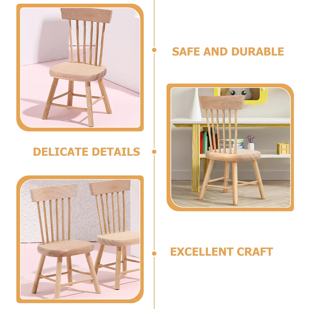 

Dollhouse Chair Furniture Accessories Accessory Miniature Dining Wood Chairs Delicate Decors Stool