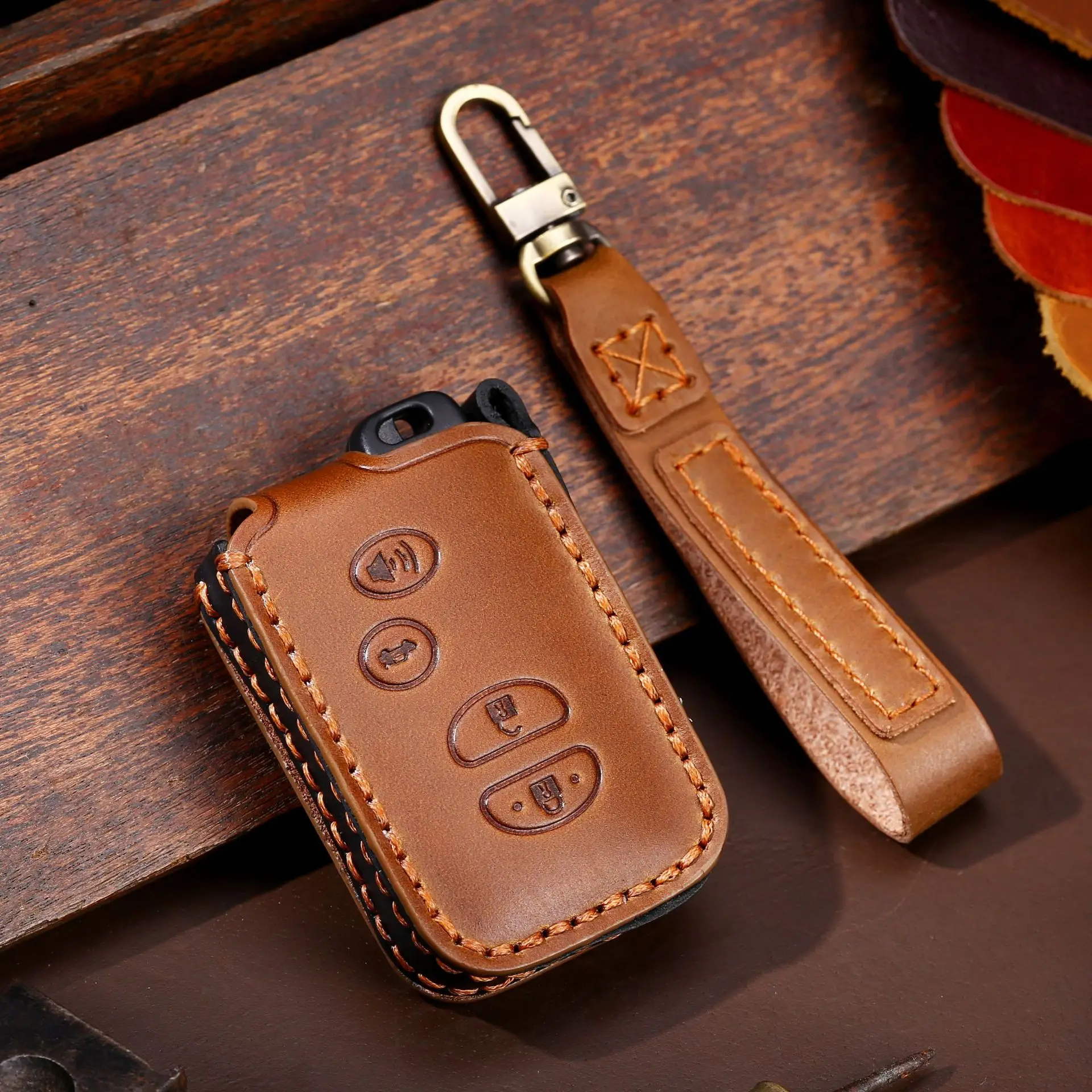 

Genuine Leather Car Key Case Cover for Toyota Land Cruiser Prado 150 Camry Prius Crown Keychain Holder