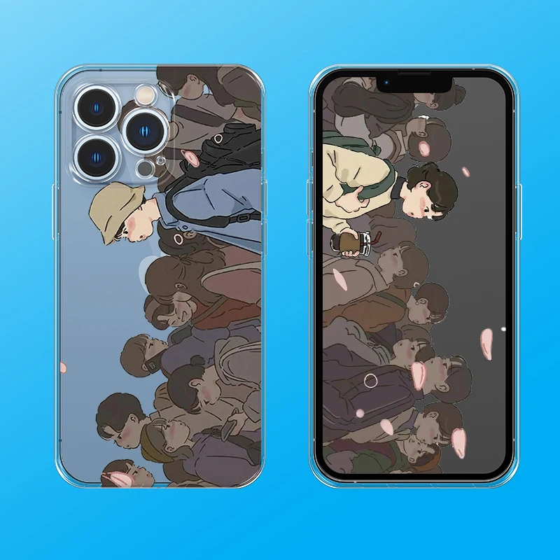 

Painted People Looking for Couple Phone Case for iPhone 7 8 11 12 13 X Xr Xs Mini Pro Max, TPU Thin Shockproof Clear Cover