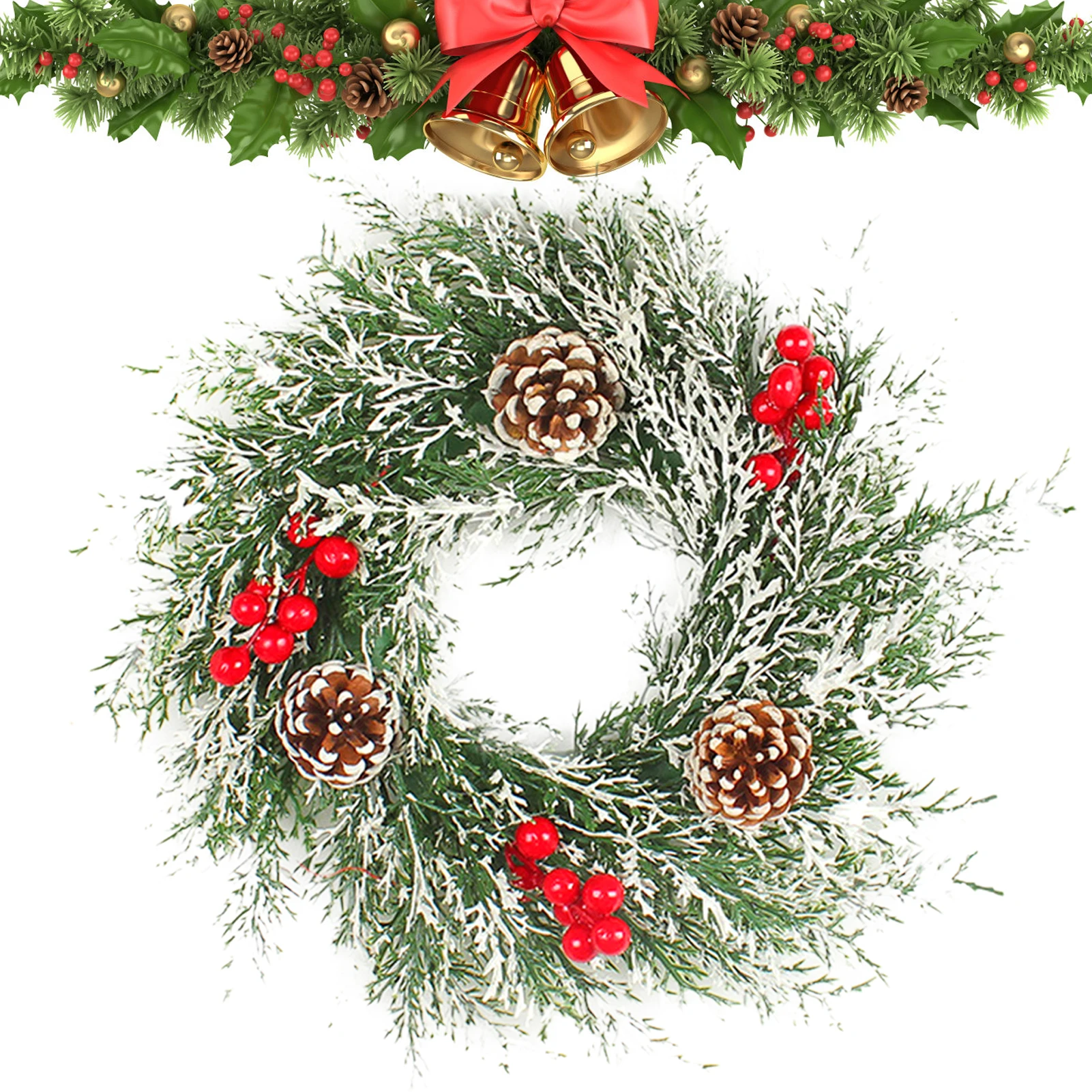 

Рождественская фотография для входной двери на открытом воздухе искусственный Рождественский венок с сосновой конусой ягоды и матовые сос...