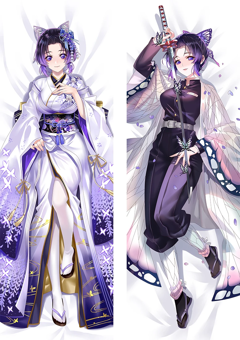 

Cartoon Printed Pillow Case Anime Demon Slayer:Kimetsu No Yaiba Kochou Shinobu Peach Skin Pillow Covers Hugging Body Dakimakura