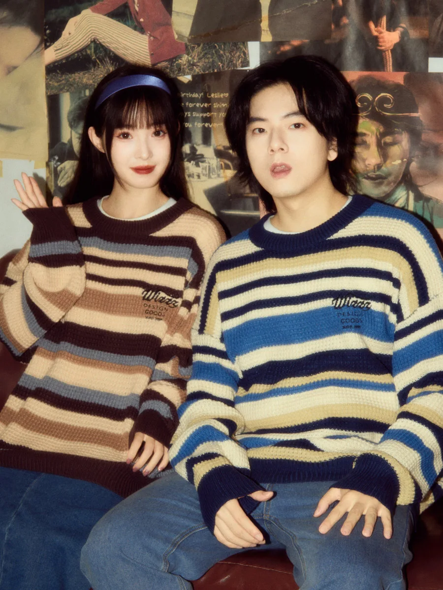 Wine Balls Aloha Ретро Гонконгский свитер в полоску для пары # этот момент я случайно