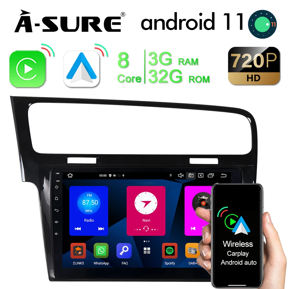 Купи A-Sure 2 Din 10.1 Inch Wireless CarPlay Car Radio Android 11 8-Core 3+32GB GPS Navigation For Volkswagen VW Golf 7 VII MK7 за 8,344 рублей в магазине AliExpress