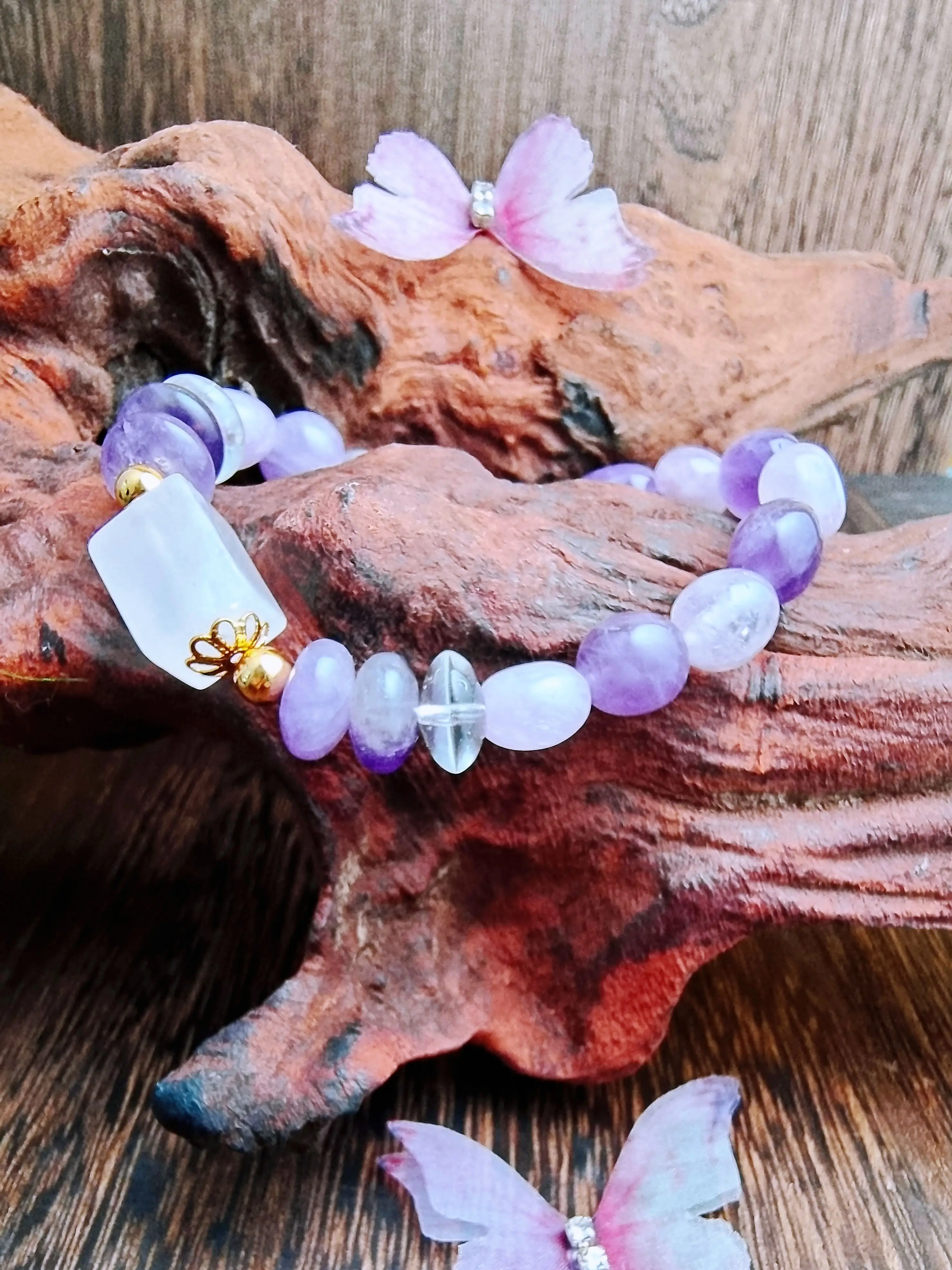 Original Design Natural Nine Purple off Fire Lucky Duobao Amethyst Bracelet Pink Square Valentine's Day Gift New