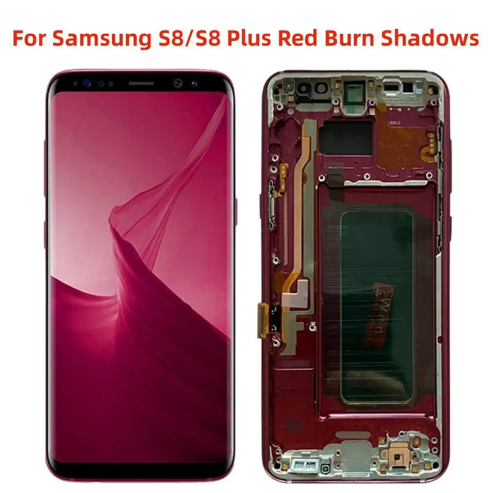 For SUPER AMOLED S8 LCD For Samsung Galaxy S8 Plus LCD Screen Frame Display Assembly SM-G950F G955F LCD Screen With Red Burn