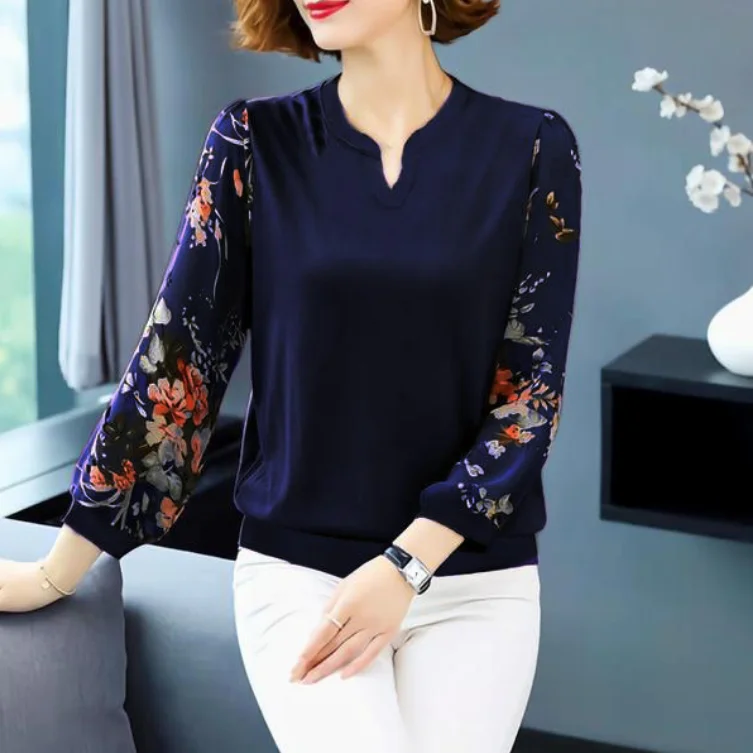 

Chiffon Shirt Spring/summer 2022 New Top Middle-aged Women's T-shirt Long Sleeve Loose Pullover Bottoming Shirt Plus Size M-6XL