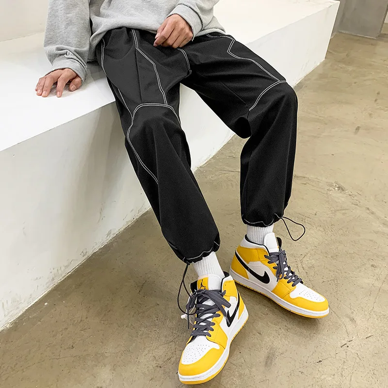 

Drawstring Sweatpants Mens Loose Casual Pants Topstitched Sweatpants Black Pants Men Stretch Waist Joggers Pants Streetwear