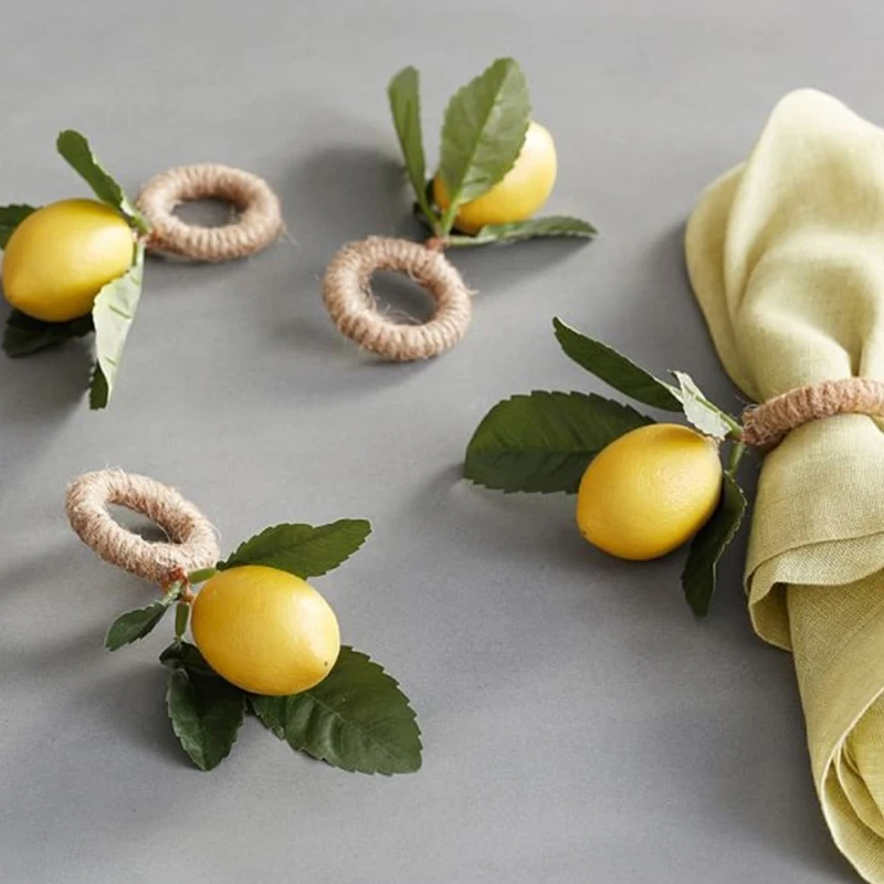 

6/12PCS Simulation Lemon Plant Napkin Ring Fruit Meal Buckle Hotel Model Room Napkin Ring Party Supplies