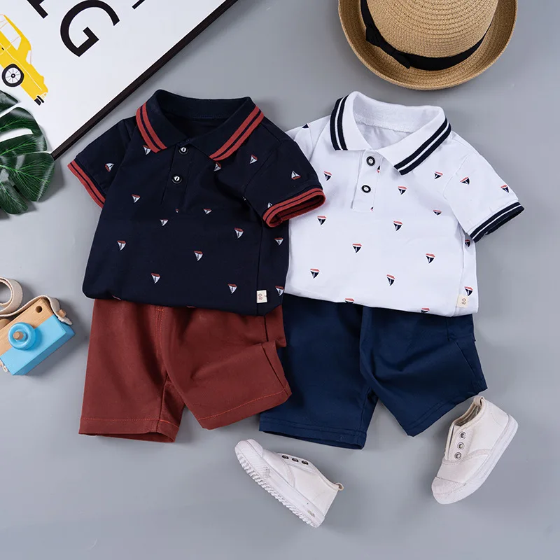 Комплект одежды для мальчиков лето 2024 Детская футболка-поло шорты спортивные