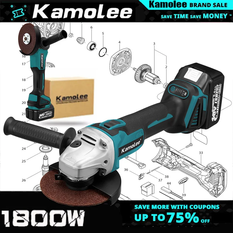 

100mm/125mm Brushless Wireless Electric Angle Grinder Rechargeable 3 Speed Grinding Cutting Machine For Makita 18V Battery