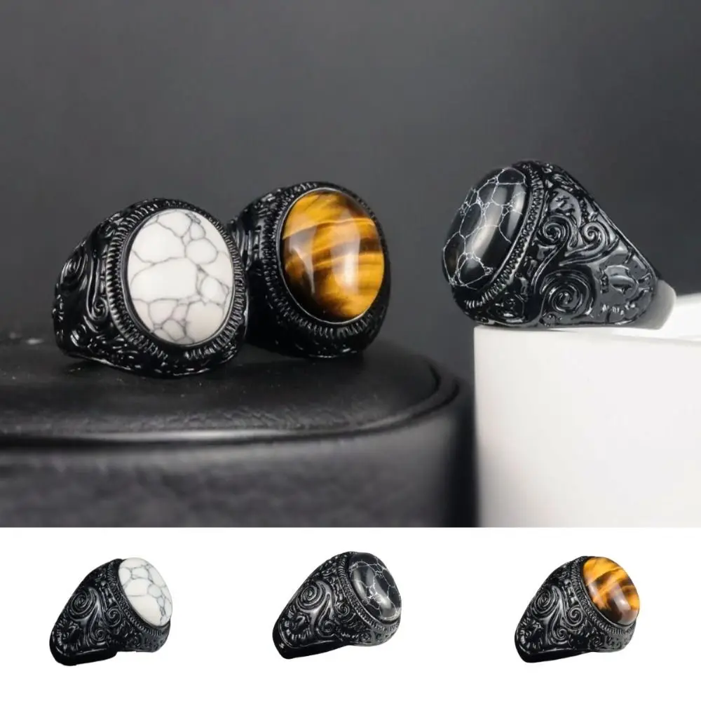 Личное панк-черное кольцо с гравировкой в этническом стиле черное тигровым