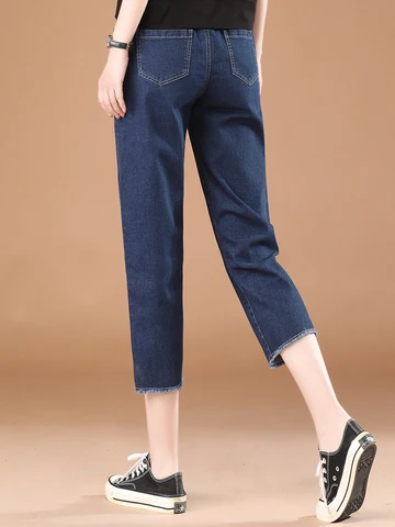 HCXR Women Luxury Jean 2023 Summer High Waist Design Cropped Skinny Casual Jeans Straight Dark Blue Retro Denim Pants