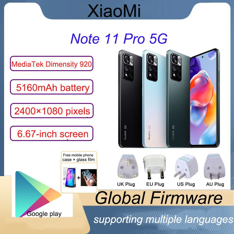 Global Version Xiaomi Redmi Note 11 Pro Smartphone 5G 67W HyperCharge Dimensity 920 120Hz AMOLED 108MP