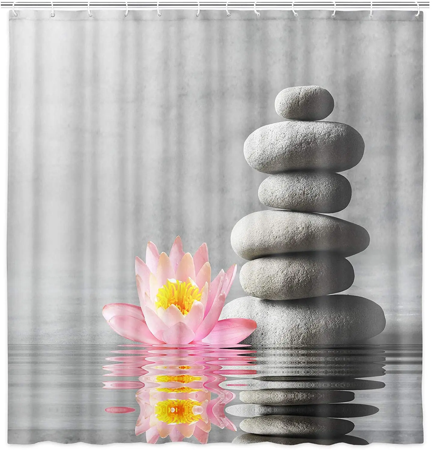 

Занавеска для душа Zen Spa с камнями и розовым цветком лотоса, балансировочная ткань для ванной комнаты, занавеска для душа с крючками