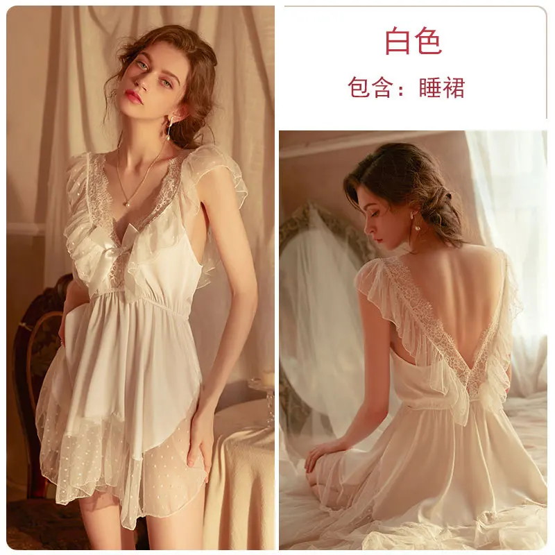 Sexy Women Nightgowns pajamas backless mesh temptation thin nightdress Female housewear suit Lingerie