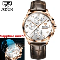 jsdun sapphire crystal watch leather wrist watch for men mechanical watches automatic power reserve week calendar 24 hours 8914