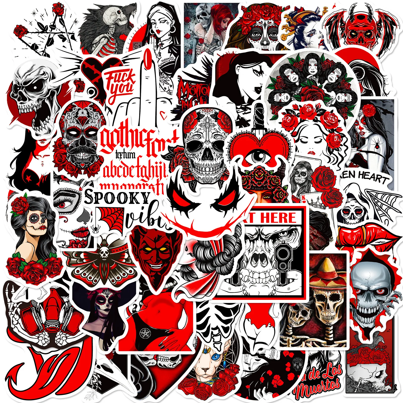 

50 pcs Halloween Stickers Gothic Artistic Horror Laptop Phone Scrapbooking Cartoon Skull Sticker DIY Stationery for Kid Gift