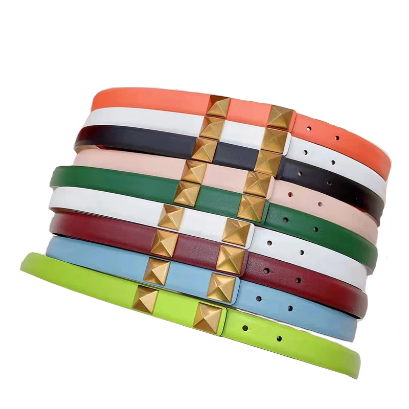 

2 CM Slim Rivets Belt Women Fashion Candy Colors Waist Decoration for Suits and Dress Ladies Italy Luxury Looking New Designed