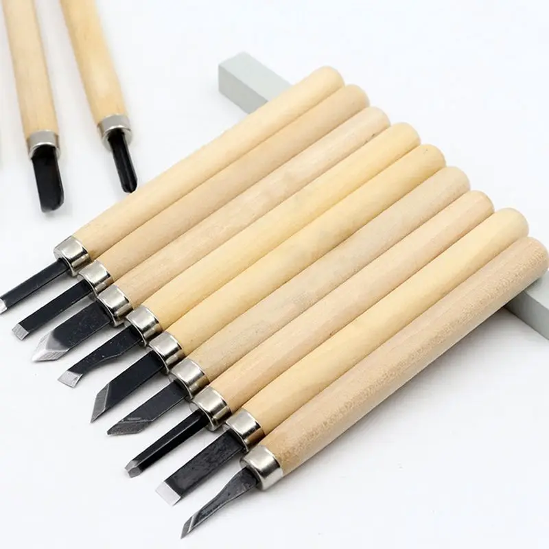 Krachtige 12Pcs Wood Carving Knives Wood Carving Woodworking Tools Handmade Rubber Seals Carving Knives with Grindstone Set