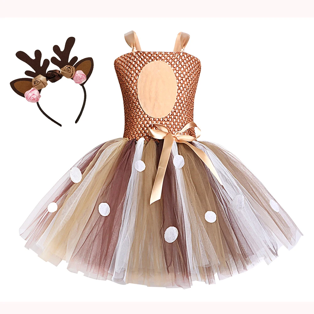 

Baby Girl Deer Tutu Dress Christmas Dresses With Headband Kids Halloween Costume Girl Princess Elk Reindeer Outfit For New Year