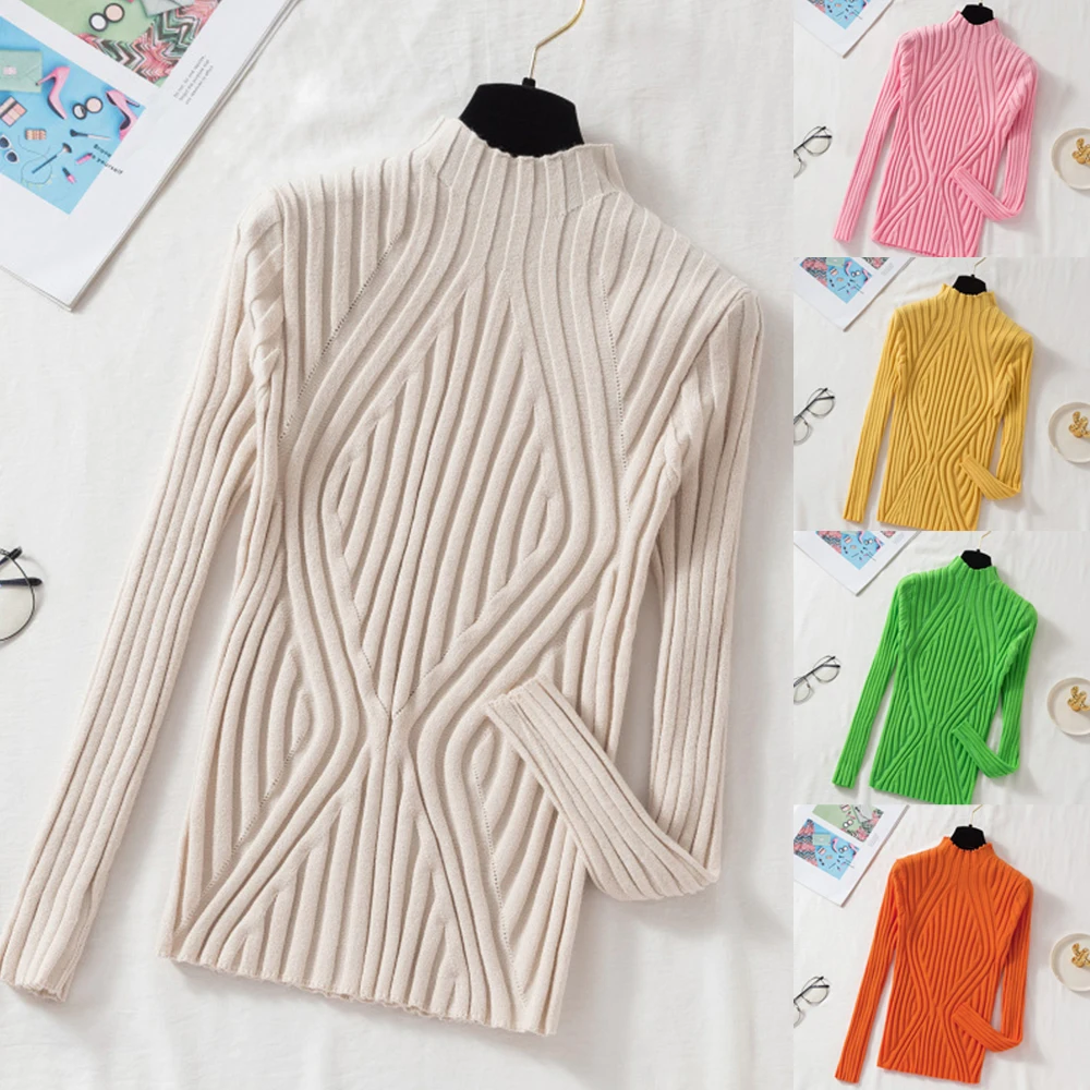 

Женский вязаный свитер, облегающий свитер с высоким воротником и длинным рукавом, в уличном стиле, Y2K, Осень-зима 2023