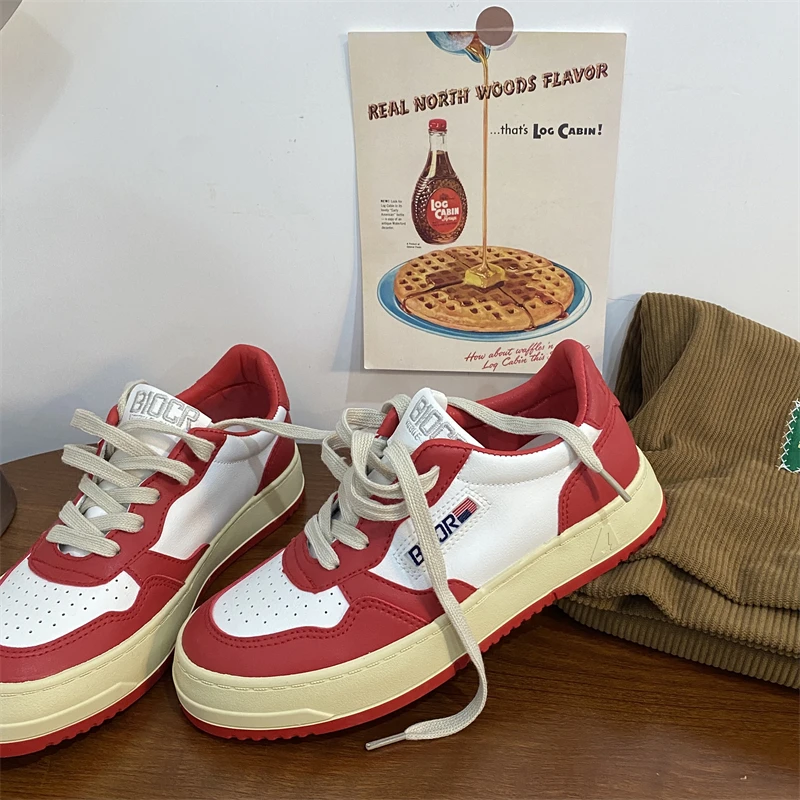 

2022 Brand Leather Women's Sneakers Casual Ladies Flats Lace Up Skateboard Sneakers Spring Autumn Woman Vulcanized Shoes Black